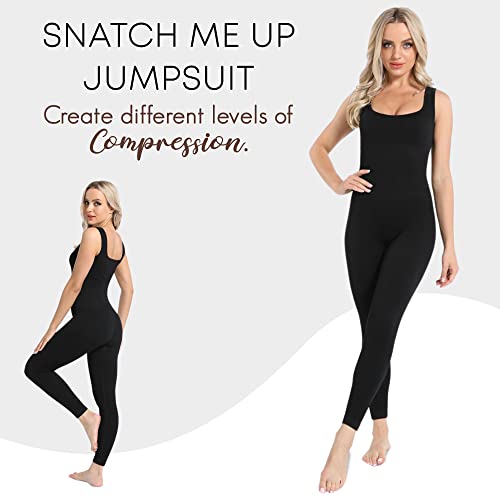 Sleeveless Ribbed Square Neck Jumpsuits for Women Tummy Control | One-Piece Shapewear Workout Rompers (Small)