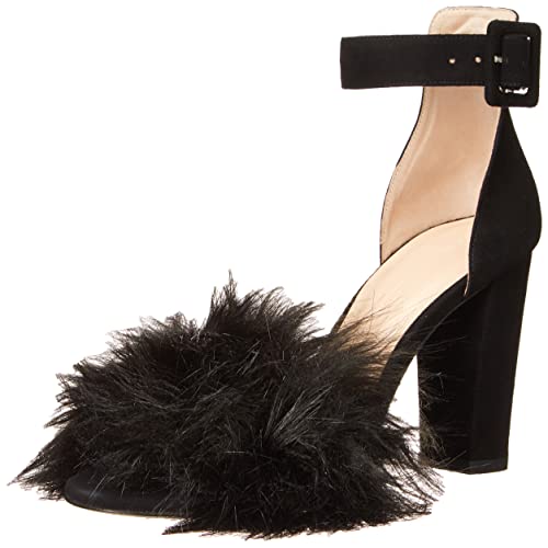 Tiannia Barnes Women's Naomi Faux-Fur Heeled Sandal, Black, 9