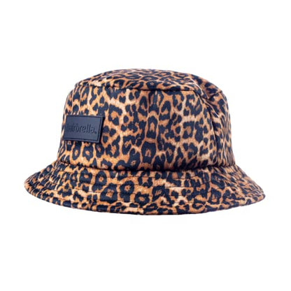 Hairbrella Unisex Waterproof Bucket Hat for Women and Men - Satin-Lined UPF 50+ Sun Protection Outdoor Rain Cap | Rainproof Packable, Lightweight Leopard