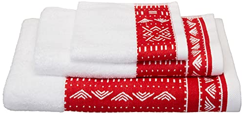 Eclipse Home OBI-Carmine Red Bathroom Towel Set - Pure Cotton Bath Towels - Soft, Fluffy Super Absorbent Cloths for Shower, Beach, Kitchen - African Mud Cloth Patterned - Set of 3 Luxury Washcloths