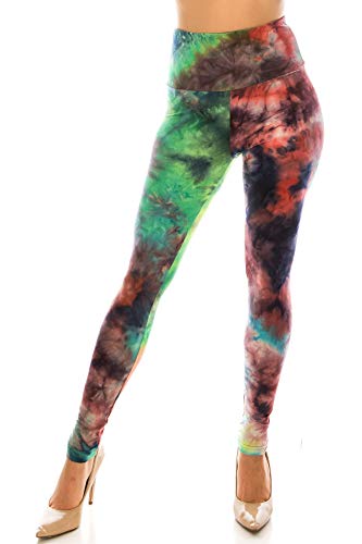 2Chique Boutique Women's High Waist Tie Dye Fashion Leggings Super Soft Stretch Fabric (Multicolor, Large)