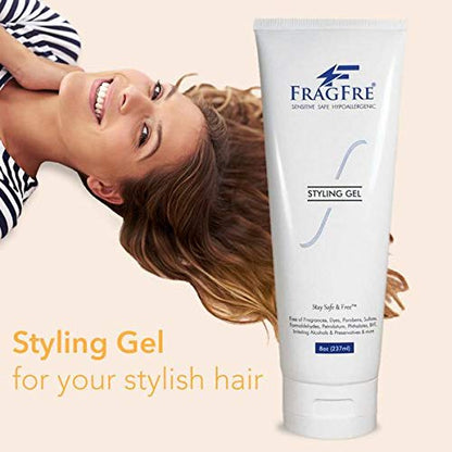 FRAGFRE Hair Styling Gel 8 oz (3-Pack Gift Set) Medium Hold - Fragrance Free Hypoallergenic - Irritation Free Styling Gel for Sensitive Skin - for Men Women Children - Gluten Free Vegan Cruelty Free