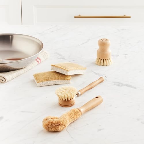 Tieralia 5-Piece Eco-Friendly Bamboo Dish Brush Set with Compostable Wood Pulp Sponges | Bamboo Dish Brushes Kitchen Cleaning Set | Dish Brush Set | Dish Brush