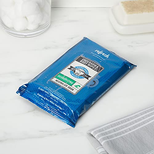 Game Face Deodorizing Body Wipes 25 Count Extra Large Size Compostable Cloth Naturally Formulated Hydrating, Refreshing, and Odor Neutralizing Wipes for Athletic, Sport, and On The Go Needs