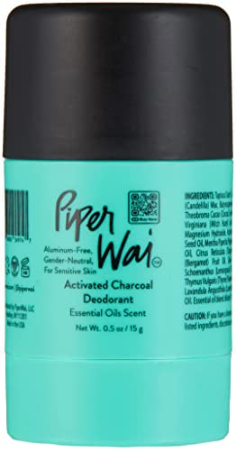 PiperWai Natural Mini Deodorant w/Activated Charcoal | 24-Hour Sweat Protection, Vegan, Aluminum Free Deodorant for Women & Men | Scented Travel Deodorant, Shark Tank Product | 15g