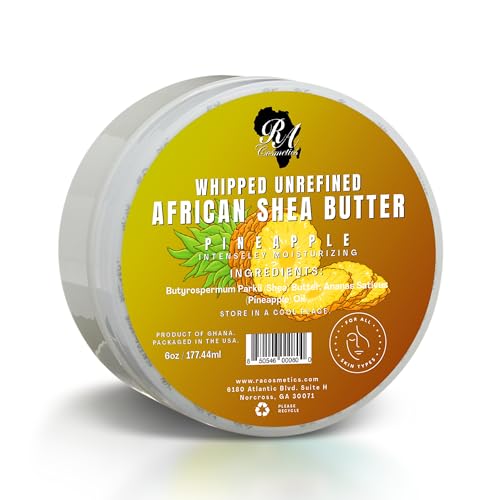 RA COSMETICS Whipped Shea Butter Pineapple - 6oz | 100% Pure & Natural African Shea Butter for Men & Women - Ultimate Handcrafted Moisturizer with Essential Vitamins for Radiant Skin