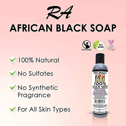 RA COSMETICS 100% African Liquid Natural Black Soap - 8 oz