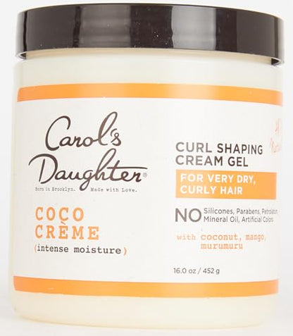 Carol’s Daughter Coco Creme Curl Shaping Cream Gel, with Coconut Oil, Coconut Milk, Silicone Free, Paraben Free Hair Gel for Curly Hair , Mineral Oil Free, for Very Dry Hair, 16 Oz