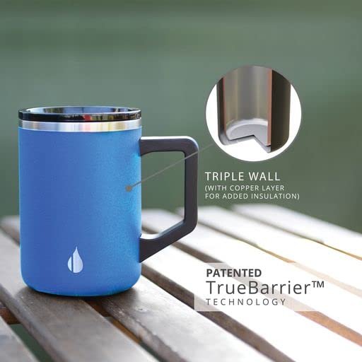 Elemental Summit Insulated Coffee Mug with Lid & Handle, Lightweight Camp Mug, Triple Wall Stainless Steel Vacuum Insulated Mug, Hot and Cold Thermal Coffee Tumbler, 16oz - Azure