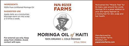 Moringa Oil of Haiti 2oz - Grown On Our Farms, Crushed In Our Farmhouse in Brooklyn - Undiluted, Cold Pressed, And Unrefined For Hair, Skin, Eyelashes, Eyebrows & Nails - from Papa Rozier Farms