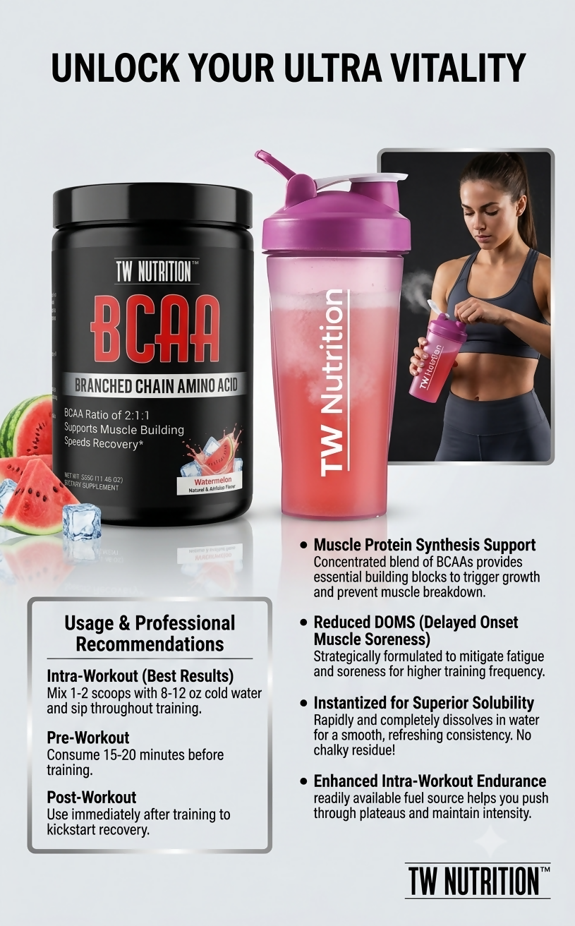 TW Nutrition BCAA Powder Recovery Repair Growth Watermelon 50 Servings
