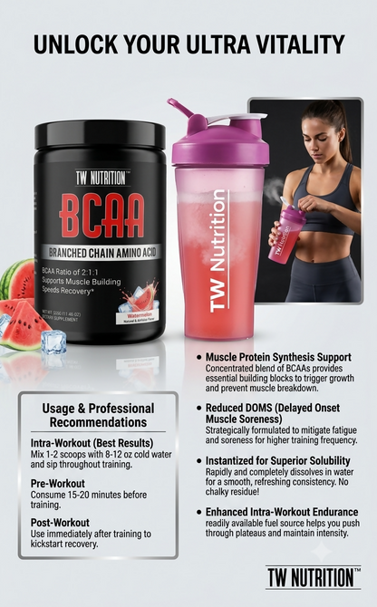 TW Nutrition BCAA Powder Recovery Repair Growth Watermelon 50 Servings