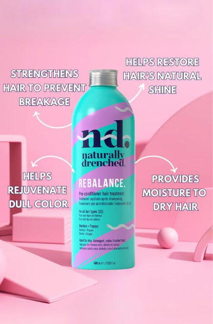 Naturally Drenched Rebalance Pre-Conditioner Hair Treatment for Dry, Damaged or Color Treated Hair | Vegan, Phalate & Paraben-Free | 13.5 Ounces