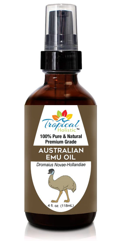 Tropical Holistic 100% Pure Australian Fully Refined Emu Oil 4 oz, Premium Grade Undiluted Natural Moisturizer For Skin, Hair, Piercings, Face, Feet, Nails