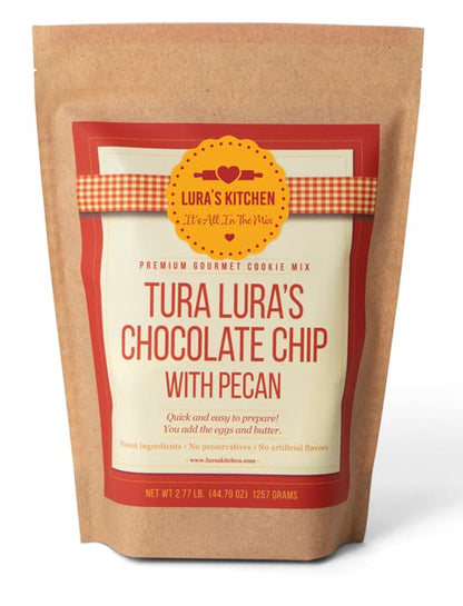 LURA’S KITCHEN IT’S ALL IN THE MIX - Tura Lura’s Chocolate Chip with Pecans (makes 36+ medium cookies) - Gourmet Dry Cookie Dough Mix – American-sourced ingredients – 100% Responsibly Sourced Semi Sweet Chocolate Chips– Texas Pecans - Easy, Fast, No Mess