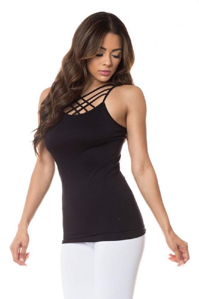 2Chique Boutique Women's Seamless Triple Criss-Cross Front Cami (Black)