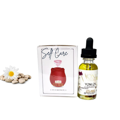 Yoni Oil Gift Set. Rose Toys for Women, Sucking Vibrator with 7 Intense Suction. Feminine Oil Vaginal Health Moisturizer and Soothing Relief (Red) (1)