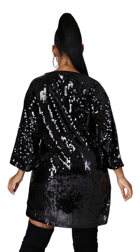 2Chique Boutique Women’s Sequin T Shirt Dress Birthday Queen One Size Mini Dress Black/AB