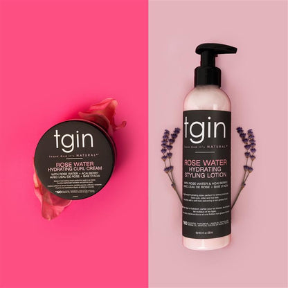 tgin Rose Water Curl Cream 12 oz + Styling Lotion 8 oz Duo - Natural Hair - Low porosity hair - curly, wavy, kinky, set of 2