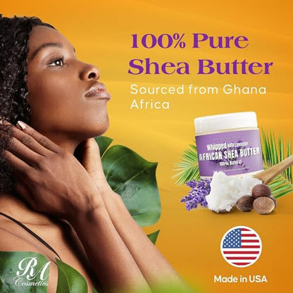 RA COSMETICS Whipped Shea Butter Lavender - 100% Pure and Natural African Shea Butter - Ultimate Handcrafted Moisturizer with Essential Vitamins for Radiant Skin and Luscious Hair - 12oz Jar
