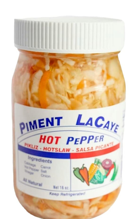 Piment Lacaye, Chris Food & Products Authentic Haitian Pikliz. 1 16oz Glass Jar, Hot slaw, Food Dressing, Relish, Picante, Pickled Salad, Haitian Caribbean Food,Pikliz, Salsa, Vegan and Keto Friendly, Fresh Made