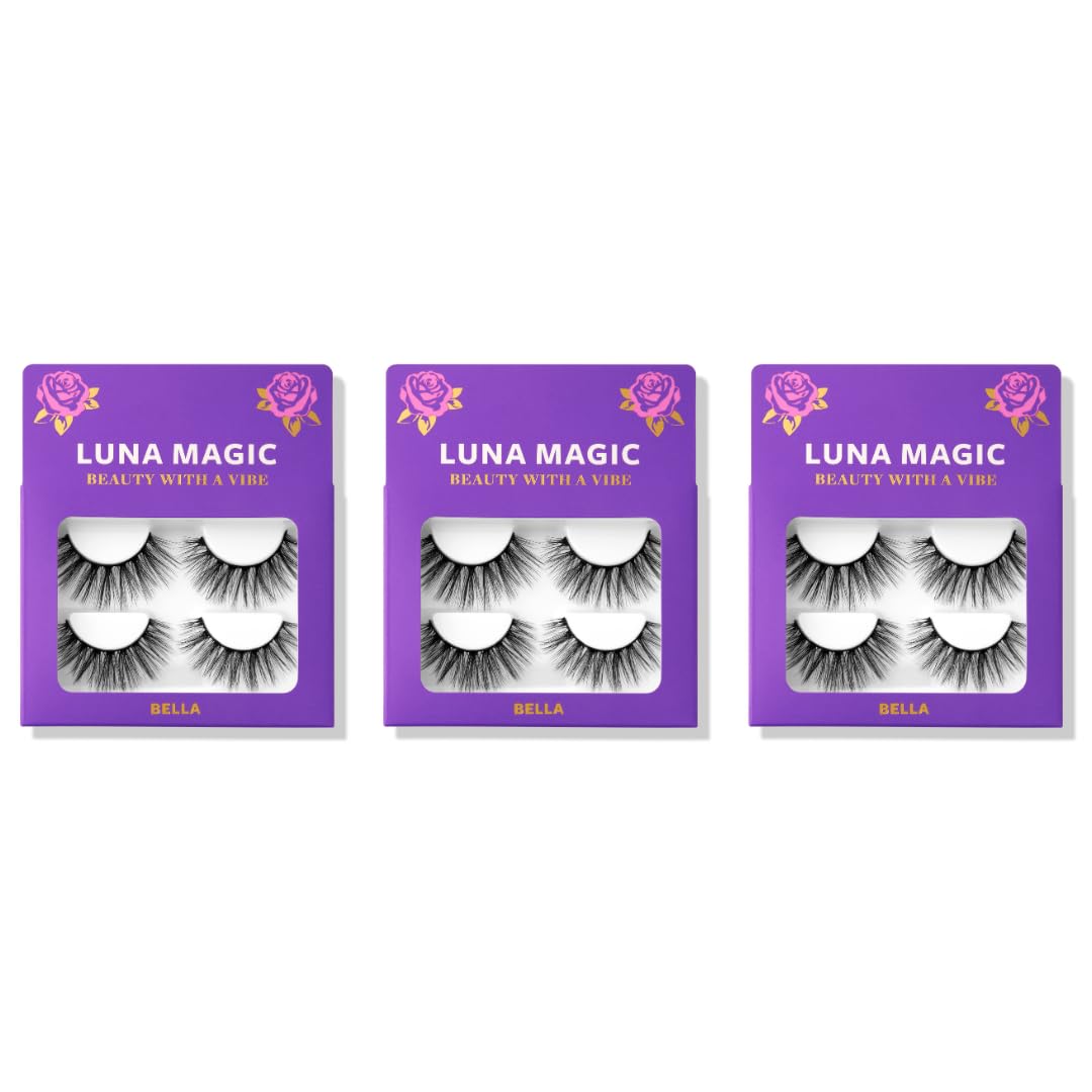 LUNA MAGIC Bella Faux Mink Wispy Lashes, Reusable, 3 Pack