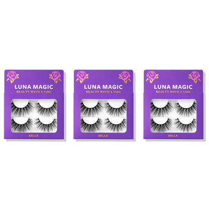 LUNA MAGIC Bella Faux Mink Wispy Lashes, Reusable, 3 Pack