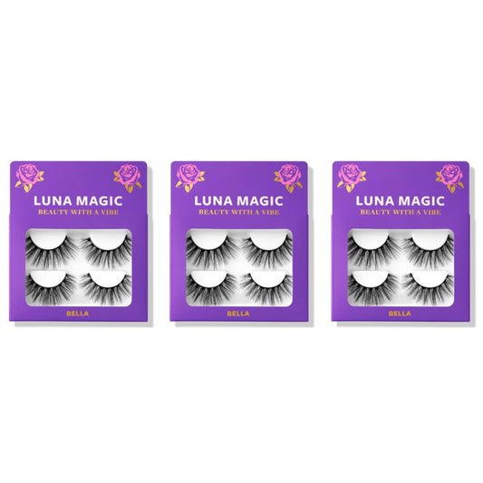 LUNA MAGIC Bella Faux Mink Wispy Lashes, Reusable, 3 Pack