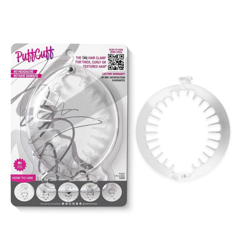 PuffCuff | Original 5” Hair Clamp | For All Natural, Curly, Kinky, Textured, Locs, and Braided Hair | Painless, Damage-Free Styling Tool Made Specifically for Big Hair | Clear | 1 Piece