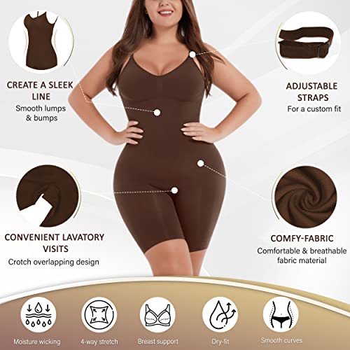 Shapewear Bodysuit for Women - Tummy Control Butt Lifter Open Back Mid Thigh Seamless Full Body Shaper Women's Shaping Tops Brown