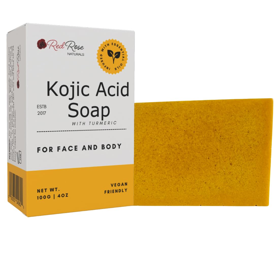 Red Rose Naturals Kojic Acid Soap with Turmeric, 4 oz Bar