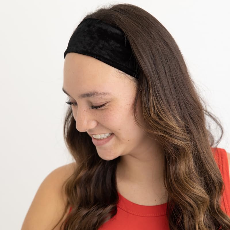 SWIRLYCURLY Women’s Fashion Headband for Thick, Natural, Curly Hair | No-Slip, 3-Snap, Adjustable, Washable, Turban Headwrap (1 Pack, Black Velvet)