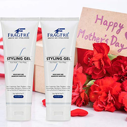 FRAGFRE Firm Hold Hair Gel Fragrance Free 8 oz (2-Pack Gift Set) - Strong Styling Gel for Aggressive Hair Styles - Paraben Free Hypoallergenic Sensitive - Non-Irritating Vegan Gluten Free