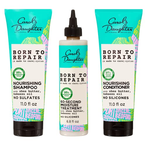 Carol's Daughter Born to Repair Hair Care Set for Damaged Hair - Hydrating Shampoo, 60 Second Moisture Treatment, Nourishing Conditioner (3 Product Kit)