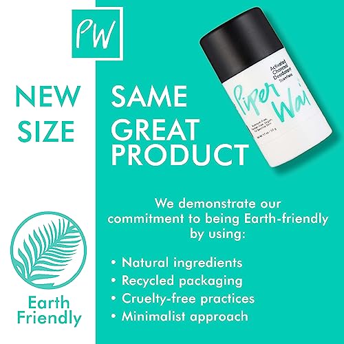 PiperWai Natural Deodorant w/Activated Charcoal | Odor Protection, Vegan, Aluminum Free Deodorant for Women & Men | Travel Essential Shark Tank Product | 50g Unscented Stick 2-Pack