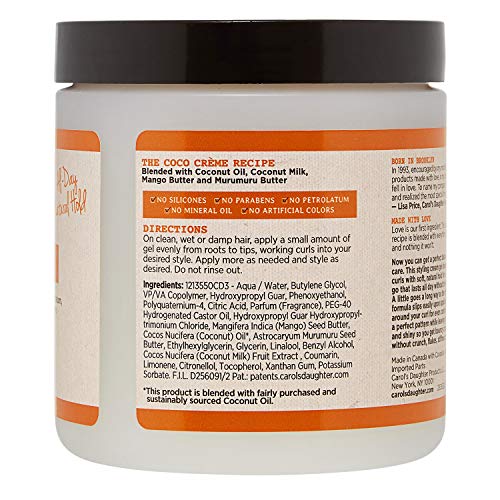 Carol’s Daughter Coco Creme Curl Shaping Cream Gel, with Coconut Oil, Coconut Milk, Silicone Free, Paraben Free Hair Gel for Curly Hair , Mineral Oil Free, for Very Dry Hair, 16 Oz