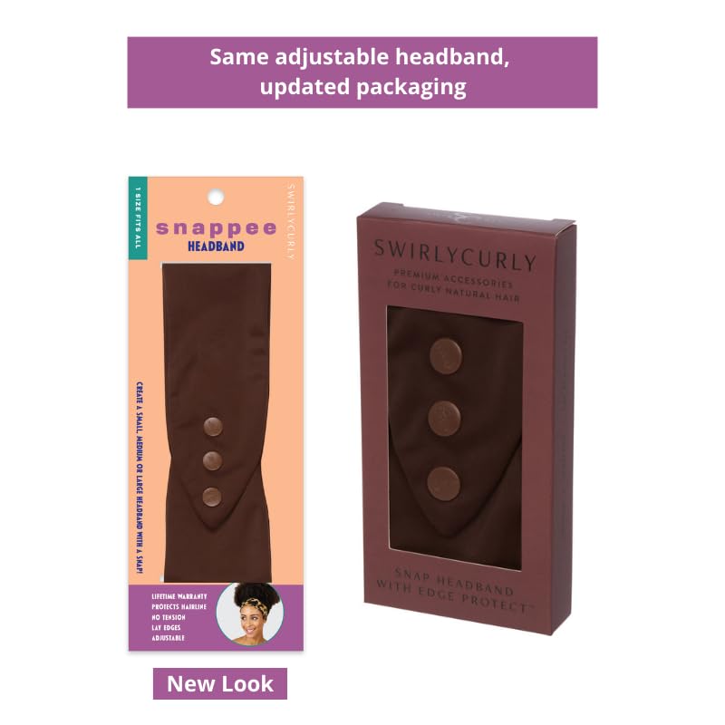 SWIRLYCURLY Women’s Fashion Headband for Natural, Curly Hair | No-Slip, 3-Snap, Adjustable, Washable, Turban Headwrap (Brown)