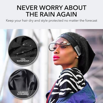 Hairbrella 100% Waterproof Rain Hat, Satin-Lined Cap, UV Sun Protection, Full Hair Coverage, Packable Travel Accessory (Polka Dot)