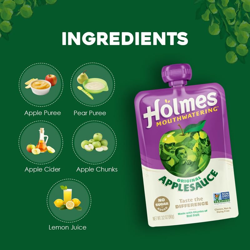 Applesauce Squeeze Pouch, Organic Applesauce Pouches with Real Chunks of Fruit, No Artificial Flavors Fruit Snack, (Original Apple, 12 Pack of 3.2 oz)