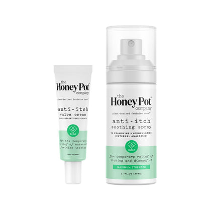 The Honey Pot Company - Feminine Anti-Itch Cream & Spray Bundle - At Home or On the Go Medicated Cream & Spray to Relieve Itching & Discomfort - Maximum Strength - Feminine Care