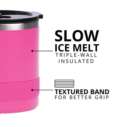 Elemental Recess Lowball Tumbler, 10oz Triple Wall Stainless Steel Cup with Non-Shattered Tritan Lid, Insulated Whiskey Glass, Insulated Coffee Tumbler Mug for Hot & Cold Drinks - Hot Pink