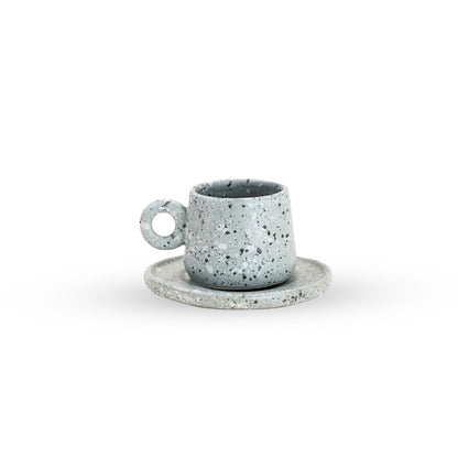 SWEET JULY Edgewater Collection Espresso Cup & Saucer Set - Durable, Hand-Thrown Ceramic, 5 oz Capacity, Perfect for Espresso & Coffee - Avail. in White, Black, Gray and Chai (Grey Speckled)