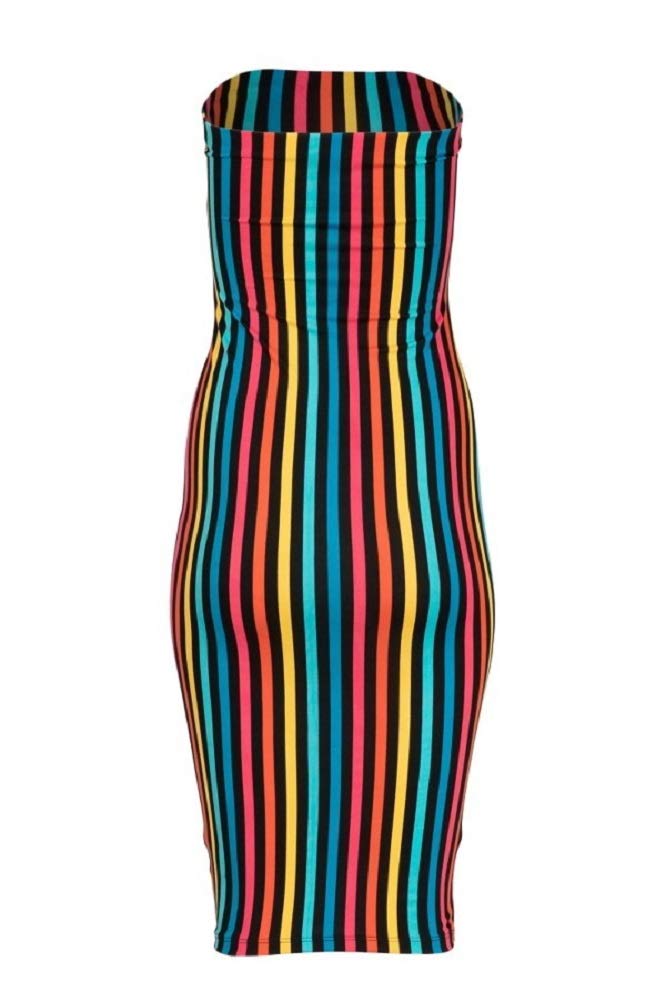 2Chique Boutique Women's Printed Tube Midi Length Dress (Small, Multicolor Stripe)