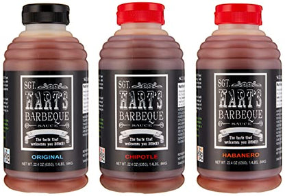 SGT. Hart’s BBQ Sauce, Original, Chipotle, & Habanero Flavors - Trio Pack - 22.04 OZ Each