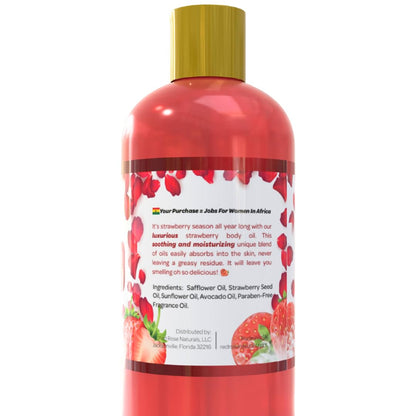 Red Rose Naturals Strawberry Body Oil, Natural Body Oil For Women, Shower and Bath Perfume, Hydrating & Deep Moisturizing, Reduce Dry Skin, Long Lasting Fragrance, Vegan - 4 fl. oz