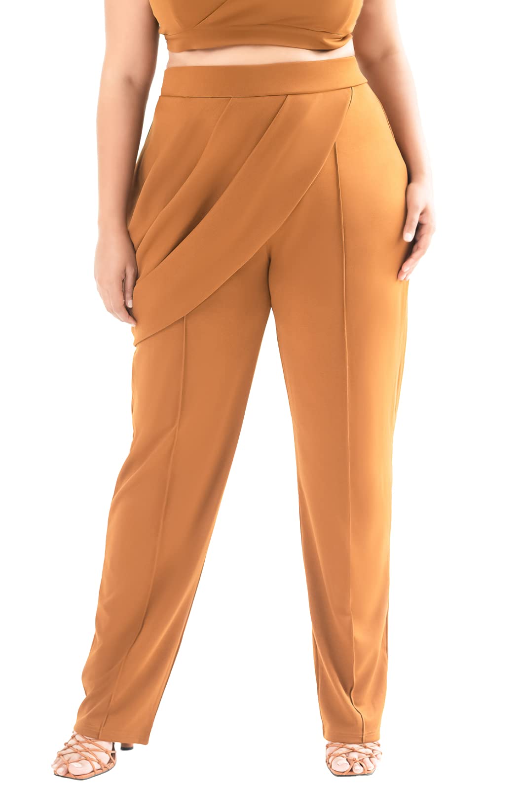 Pantora Women's LeShaun Draped Pencil Pant, Brown, Large