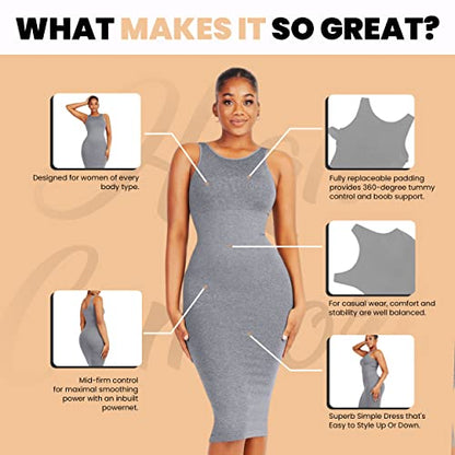 Dresses for Women 2023 Tummy Control Shapewear I Midi Sleeveless high Neck Sculpting Dress Body Shaper Gray