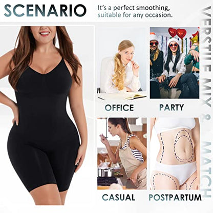 Shapewear Bodysuit for Women - Tummy Control Butt Lifter Open Back Mid Thigh Seamless Full Body Shaper Women's Shaping Tops Black