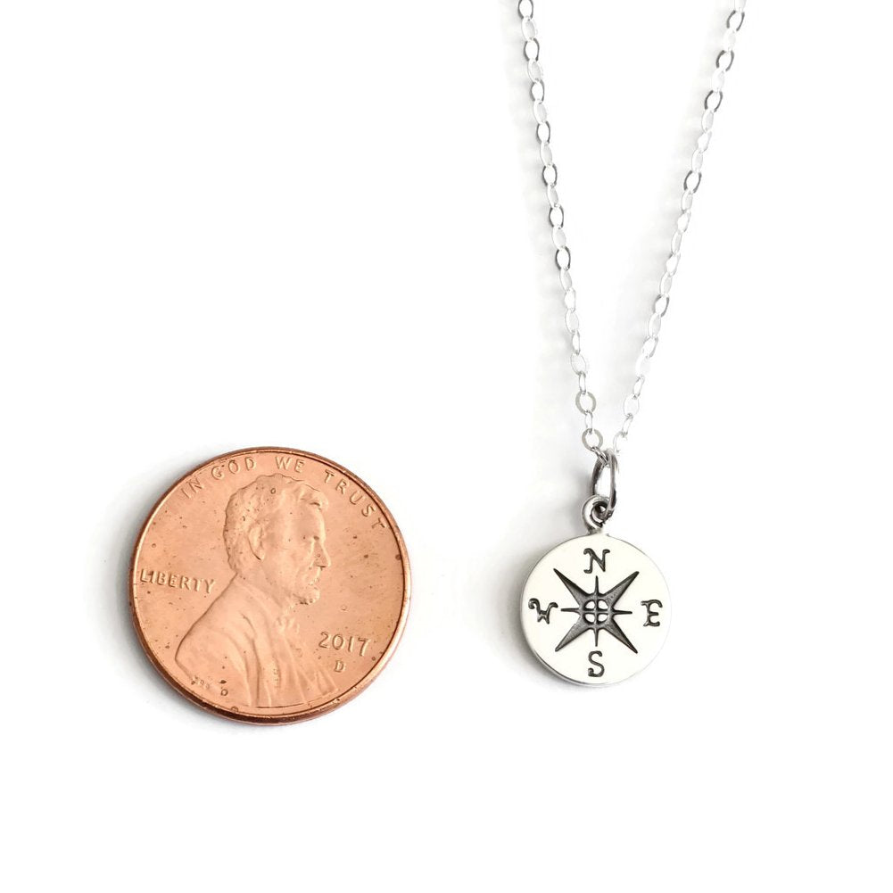 Wild Moonstone Compass Pendant Necklace, Graduation Gift for Her, Best Friend - Sterling Silver, 18"