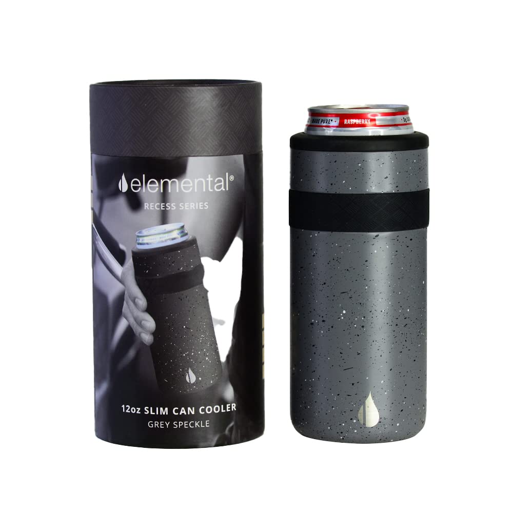 Elemental Insulated Slim Can Cooler, Triple Wall Stainless Steel Skinny Can Cooler - Drink Cooler Insulator for 12oz Skinny Seltzers, Beer, Soda Cans - Speckle Grey